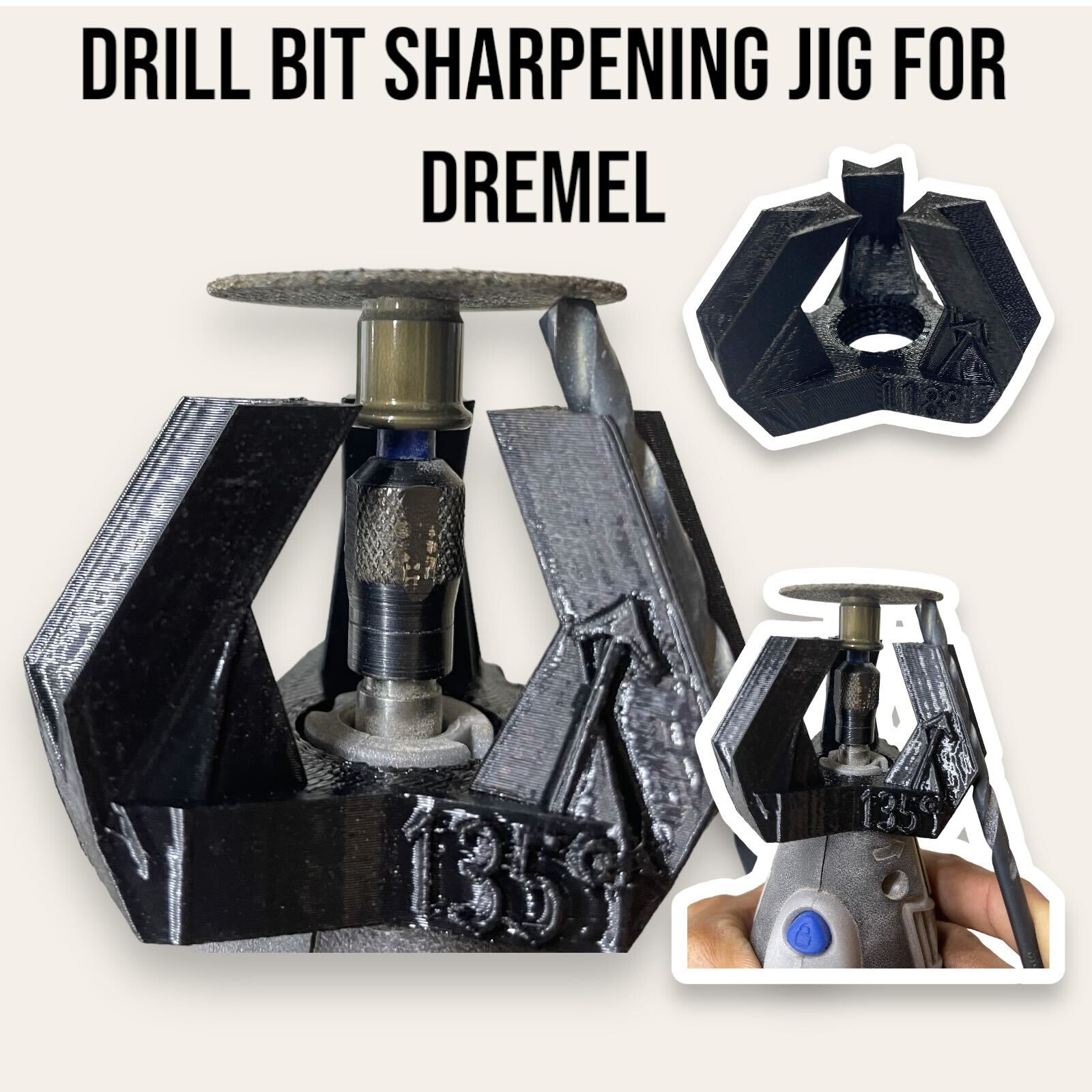 Dremel Drill Bit Sharpener Guide with 3 Angles (90°, 118° & 135°)
